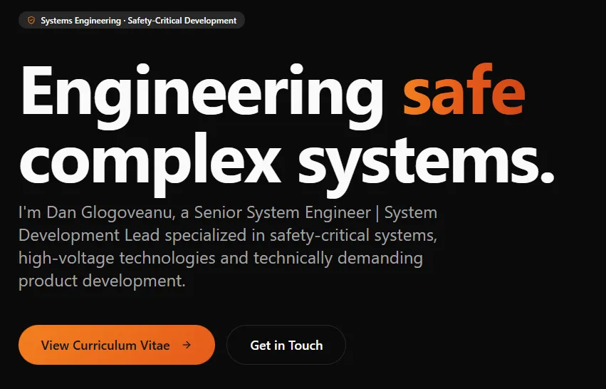 Screenshot of the portfolio homepage